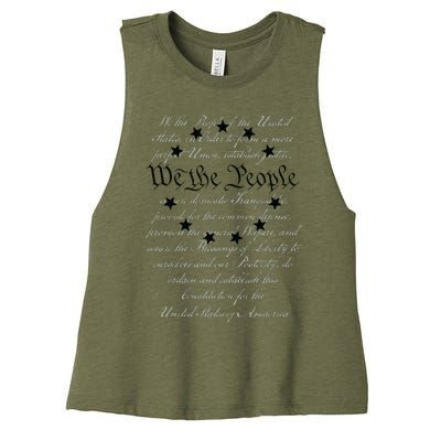 WE THE PEOPLE Preamble US Constitution 4th Of July White Women's Racerback Cropped Tank