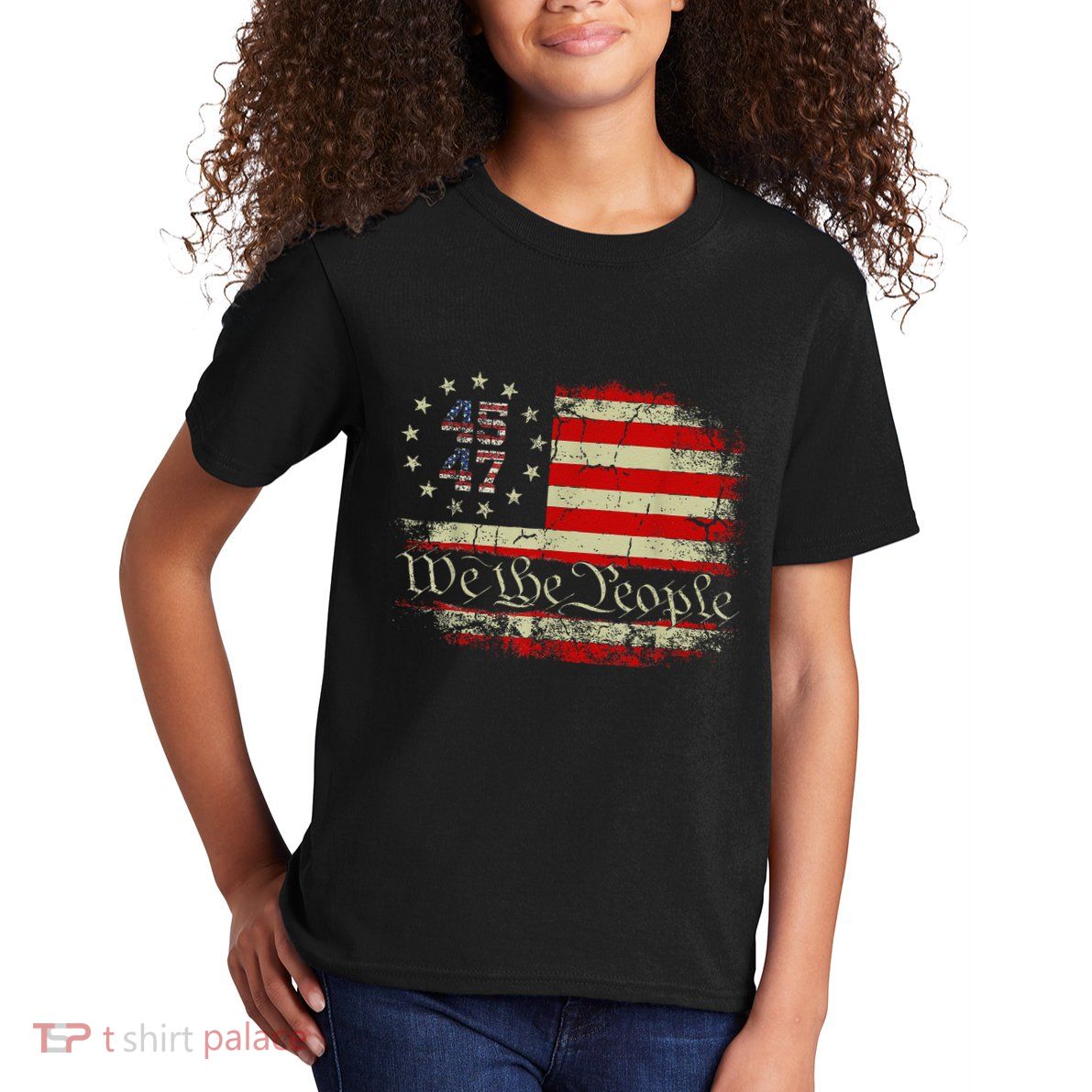 We The People Distressed Retro Flag 45 47 Trump Supporter Kids T-Shirt