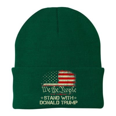 We The People Stand With Donald Trump 2024 American Flag Knit Cap Winter Beanie