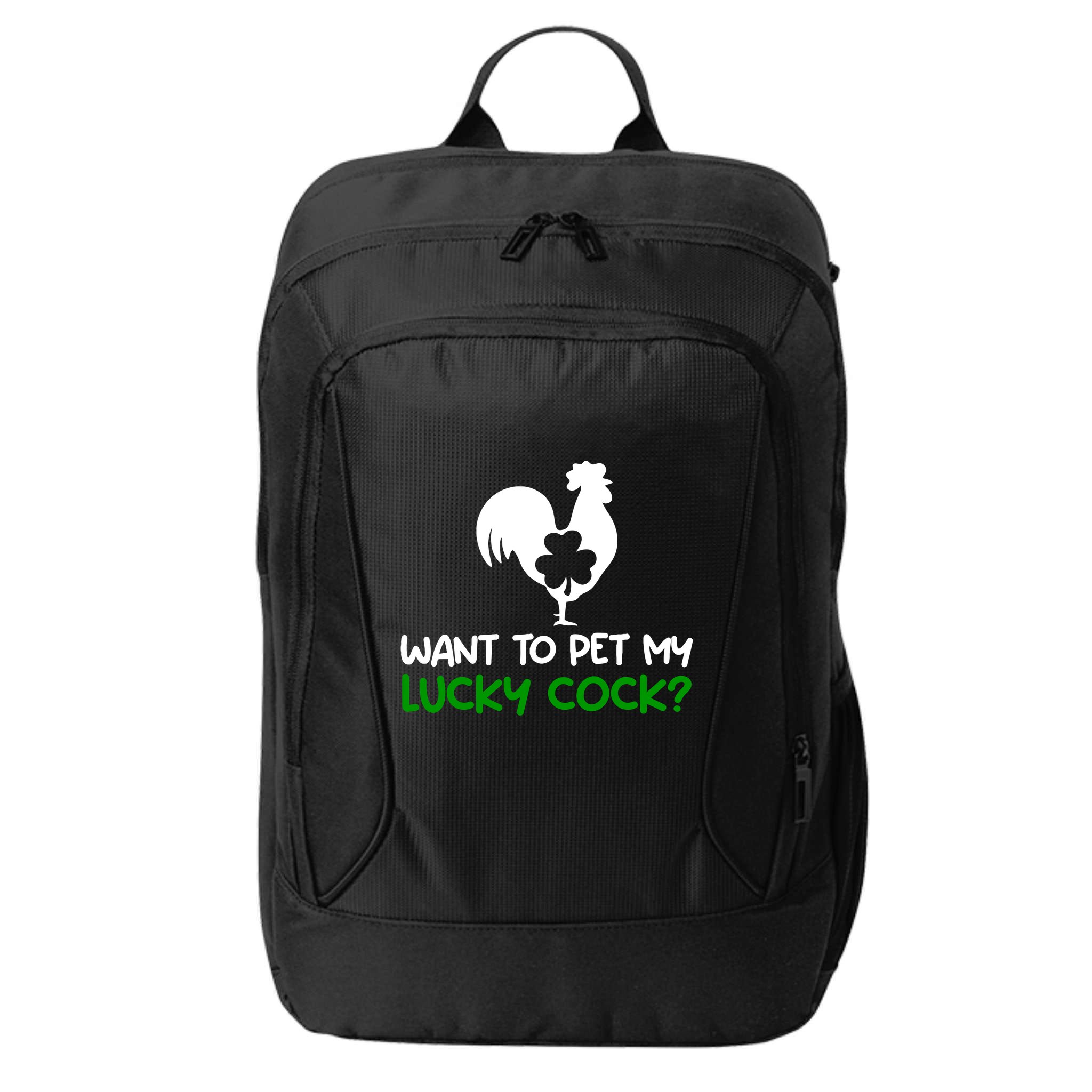 Want To Pet My Lucky Cock Funny St PatrickS Day Chicken Pun City Backpack