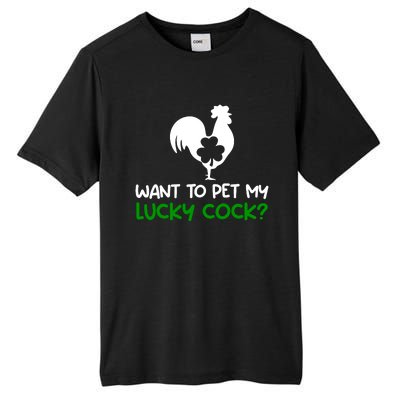 Want To Pet My Lucky Cock Funny St PatrickS Day Chicken Pun Tall Fusion ChromaSoft Performance T-Shirt