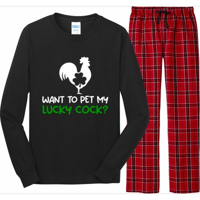 Want To Pet My Lucky Cock Funny St PatrickS Day Chicken Pun Long Sleeve Pajama Set