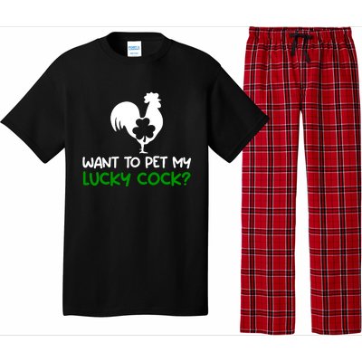 Want To Pet My Lucky Cock Funny St PatrickS Day Chicken Pun Pajama Set