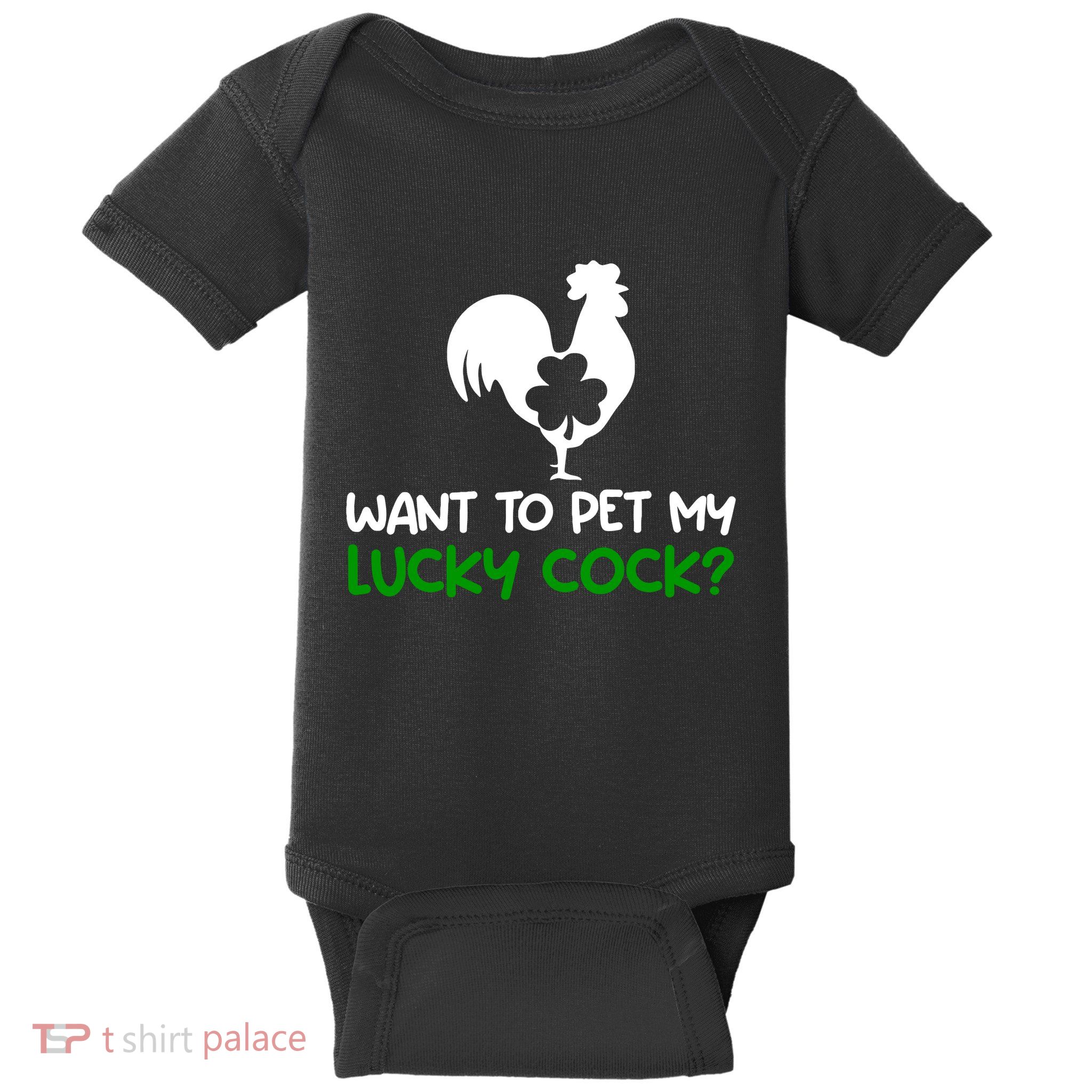 Want To Pet My Lucky Cock Funny St PatrickS Day Chicken Pun Baby Bodysuit