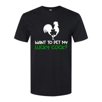 Want To Pet My Lucky Cock Funny St PatrickS Day Chicken Pun Softstyle CVC T-Shirt