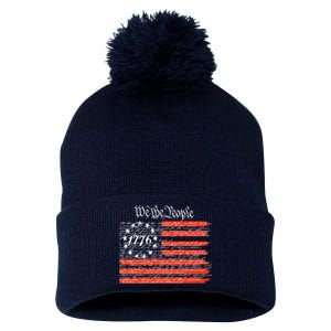 We The People American Flag Constitution Pom Pom 12in Knit Beanie