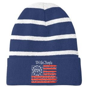 We The People American Flag Constitution Striped Beanie with Solid Band