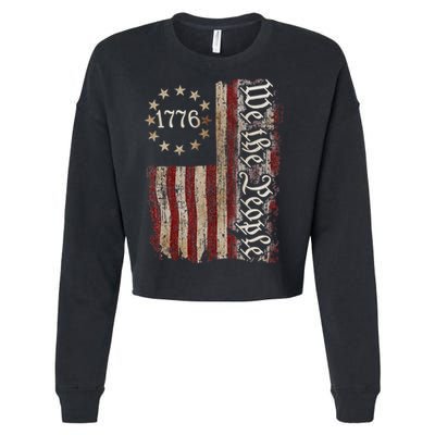 We The People 1776 American Flag 4th Of July  Cropped Pullover Crew