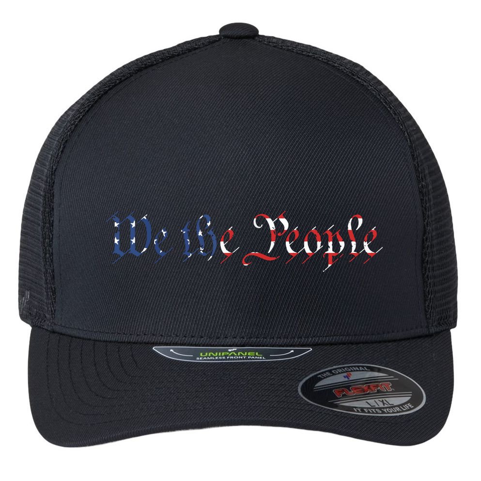 We The People US Constitution 1776 Freedom American Flag Flexfit Unipanel Trucker Cap