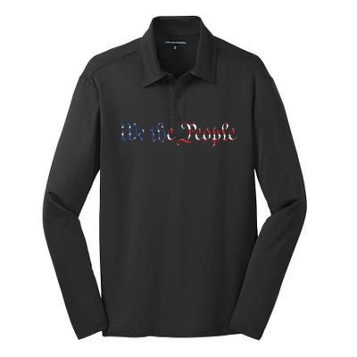 We The People US Constitution 1776 Freedom American Flag Silk Touch Performance Long Sleeve Polo