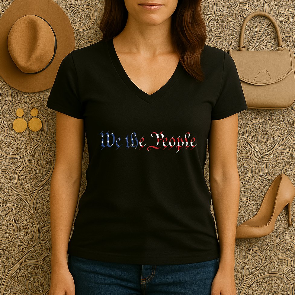 We The People US Constitution 1776 Freedom American Flag Women's V-Neck T-Shirt