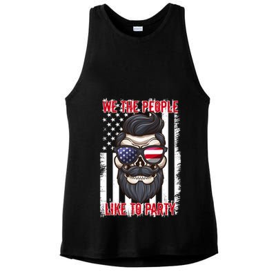 We The People Like To Party 4th Of July American Beard Skull Cute Gift Ladies PosiCharge Tri-Blend Wicking Tank