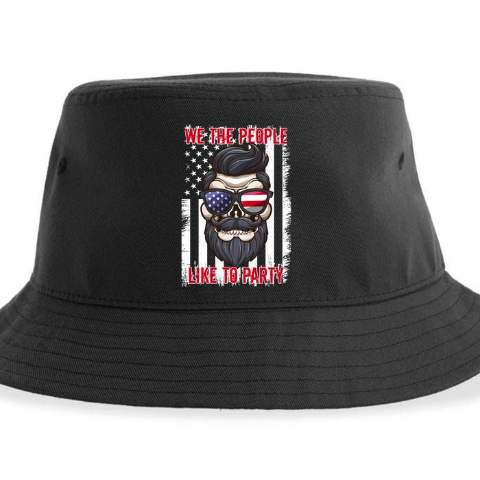 We The People Like To Party 4th Of July American Beard Skull Cute Gift Sustainable Bucket Hat