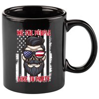 We The People Like To Party 4th Of July American Beard Skull Cute Gift 11oz C Handle Ceramic Mug