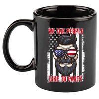 We The People Like To Party 4th Of July American Beard Skull Cute Gift 11oz C Handle Ceramic Mug