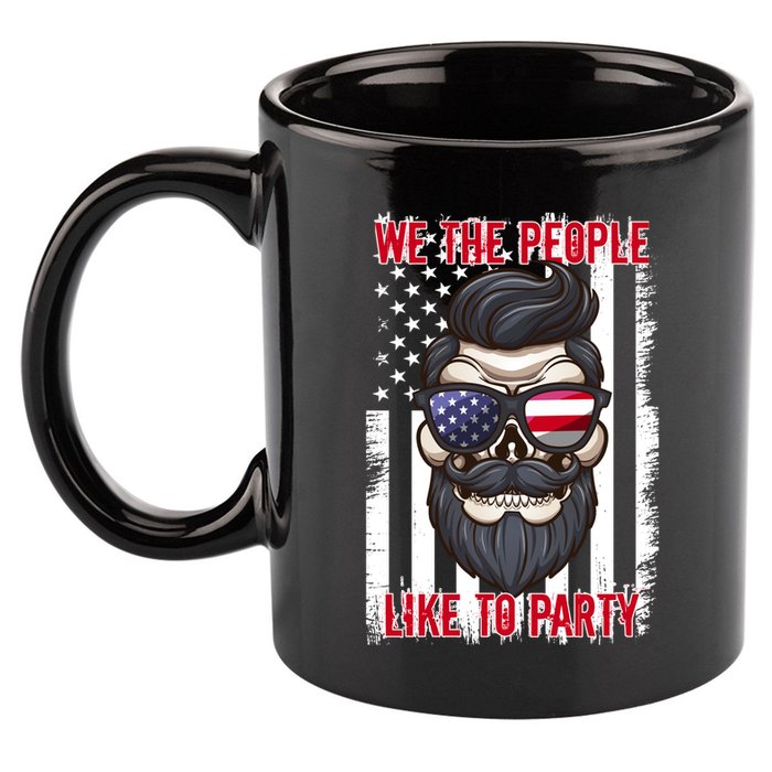 We The People Like To Party 4th Of July American Beard Skull Cute Gift 11oz C Handle Ceramic Mug