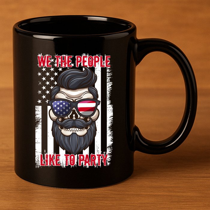 We The People Like To Party 4th Of July American Beard Skull Cute Gift 11oz C Handle Ceramic Mug