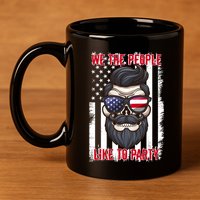 We The People Like To Party 4th Of July American Beard Skull Cute Gift 11oz C Handle Ceramic Mug
