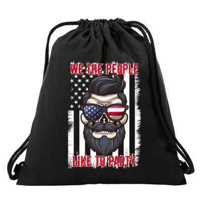 We The People Like To Party 4th Of July American Beard Skull Cute Gift Drawstring Bag