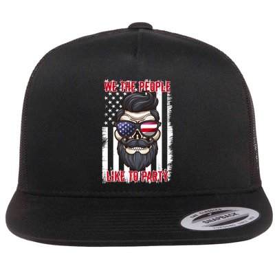 We The People Like To Party 4th Of July American Beard Skull Cute Gift Flatbill Hat