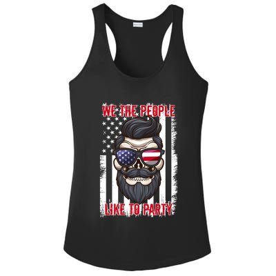 We The People Like To Party 4th Of July American Beard Skull Cute Gift Ladies PosiCharge Competitor Racerback Tank