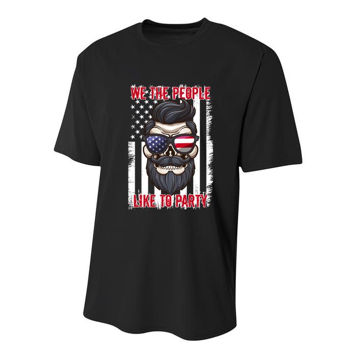 We The People Like To Party 4th Of July American Beard Skull Cute Gift Youth Performance Sprint T-Shirt