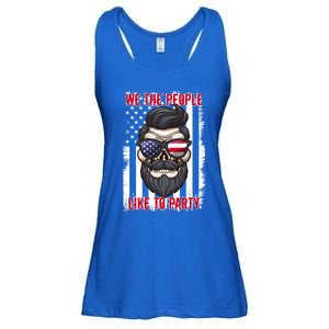 We The People Like To Party 4th Of July American Beard Skull Cute Gift Ladies Essential Flowy Tank