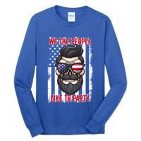 We The People Like To Party 4th Of July American Beard Skull Cute Gift Tall Long Sleeve T-Shirt