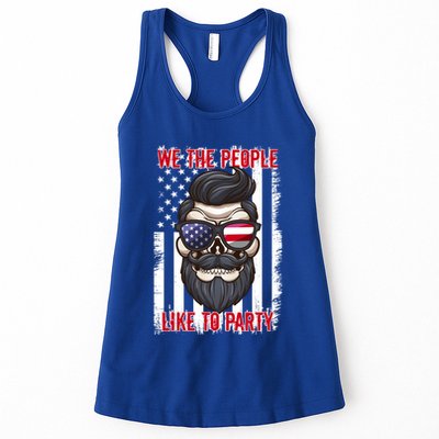 We The People Like To Party 4th Of July American Beard Skull Cute Gift Womens Tank Top