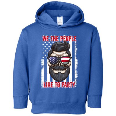 We The People Like To Party 4th Of July American Beard Skull Cute Gift Toddler Hoodie
