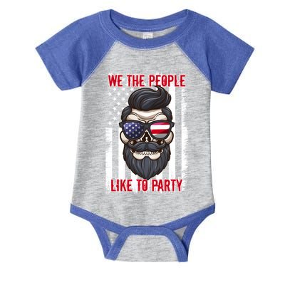 We The People Like To Party 4th Of July American Beard Skull Cute Gift Infant Baby Jersey Bodysuit