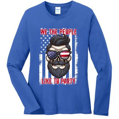 We The People Like To Party 4th Of July American Beard Skull Cute Gift Ladies Long Sleeve Shirt