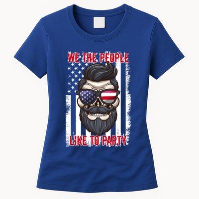 We The People Like To Party 4th Of July American Beard Skull Cute Gift Womens T-Shirt