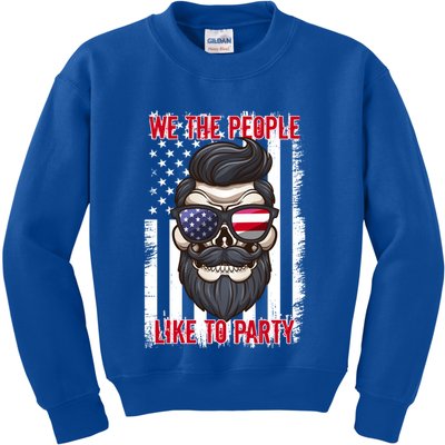 We The People Like To Party 4th Of July American Beard Skull Cute Gift Kids Sweatshirt