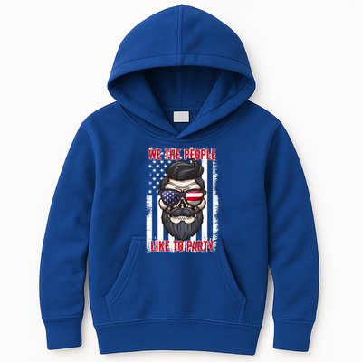 We The People Like To Party 4th Of July American Beard Skull Cute Gift Kids Hoodie