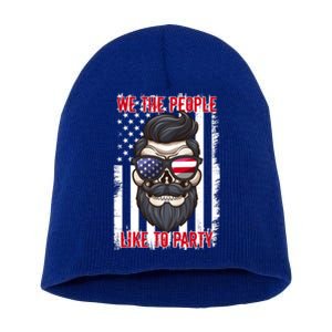 We The People Like To Party 4th Of July American Beard Skull Cute Gift Short Acrylic Beanie