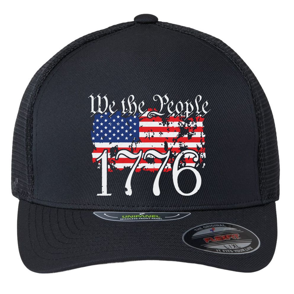 We The People 1776 US Constitution Freedom American Flag Flexfit Unipanel Trucker Cap