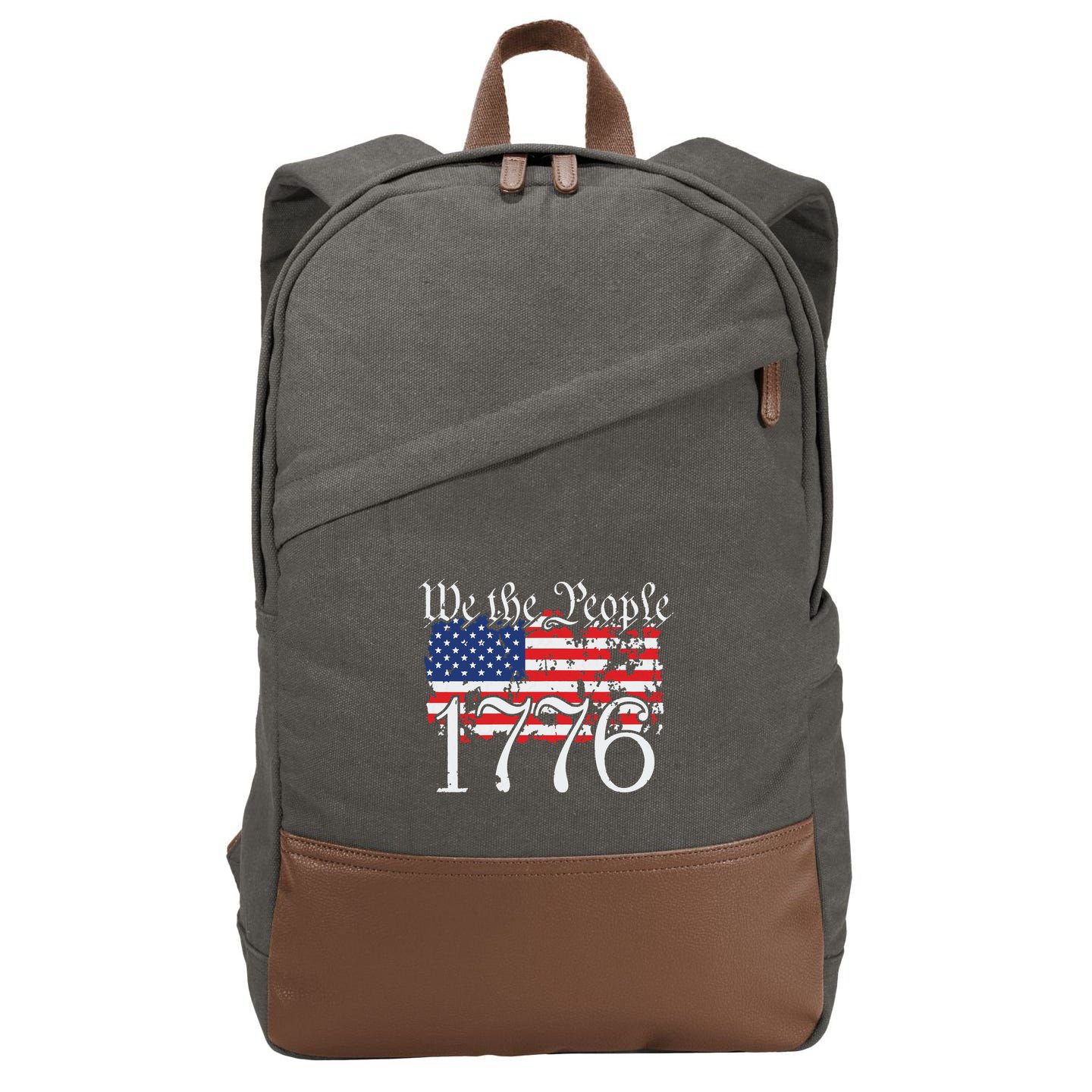 We The People 1776 US Constitution Freedom American Flag Cotton Canvas Backpack