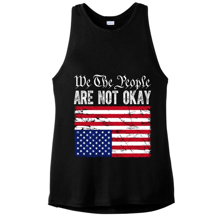We The People Are Not Okay Flipped American Flag Patriotic Ladies PosiCharge Tri-Blend Wicking Tank