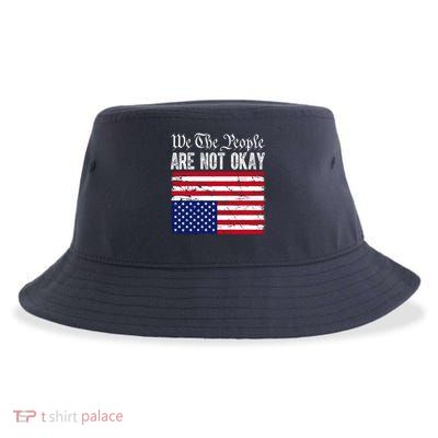We The People Are Not Okay Flipped American Flag Patriotic Sustainable Bucket Hat