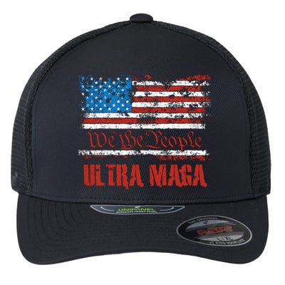 We The People Ultra MAGA King Vintage USA Flag Pride Flexfit Unipanel Trucker Cap