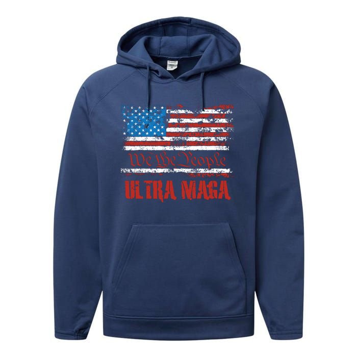 We The People Ultra MAGA King Vintage USA Flag Pride Performance Fleece Hoodie