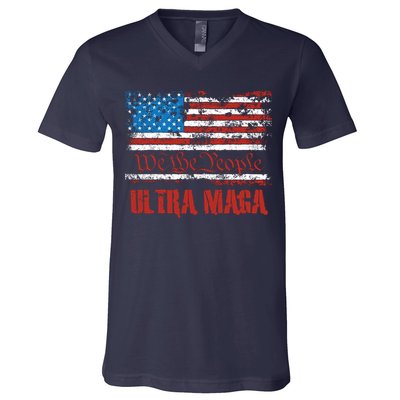 We The People Ultra MAGA King Vintage USA Flag Pride V-Neck T-Shirt