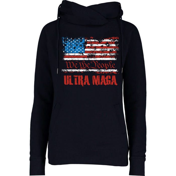 We The People Ultra MAGA King Vintage USA Flag Pride Womens Funnel Neck Pullover Hood