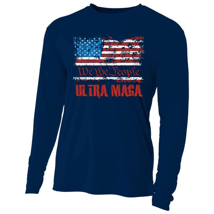 We The People Ultra MAGA King Vintage USA Flag Pride Cooling Performance Long Sleeve Crew