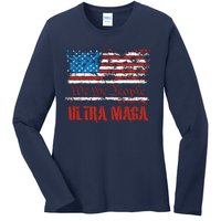 We The People Ultra MAGA King Vintage USA Flag Pride Ladies Long Sleeve Shirt