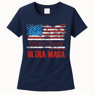 We The People Ultra MAGA King Vintage USA Flag Pride Womens T-Shirt