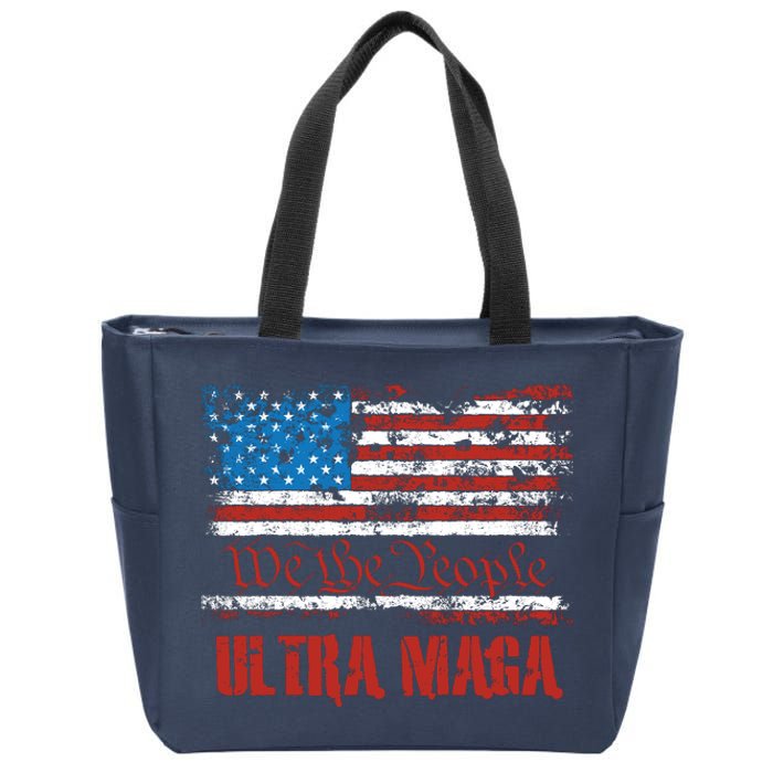 We The People Ultra MAGA King Vintage USA Flag Pride Zip Tote Bag