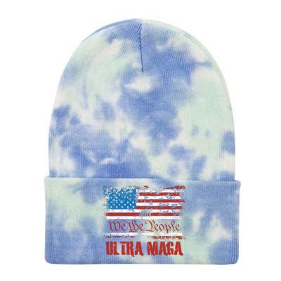 We The People Ultra MAGA King Vintage USA Flag Pride Tie Dye 12in Knit Beanie