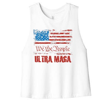 We The People Ultra MAGA King Vintage USA Flag Pride Women's Racerback Cropped Tank